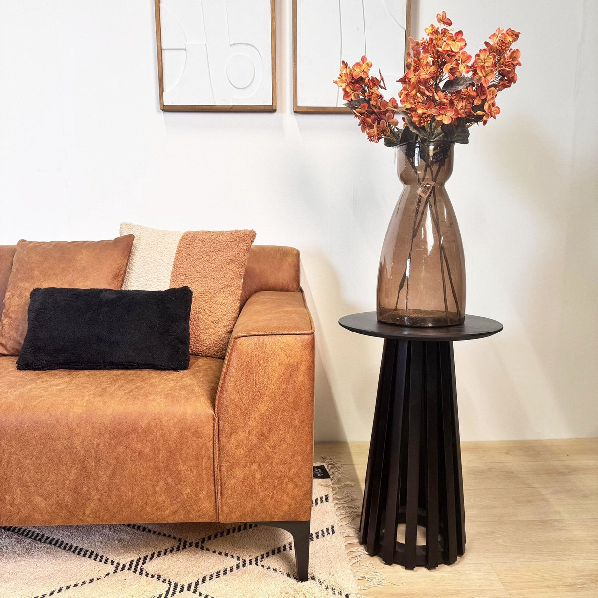 Hoekbank Davidson Microvezel Cognac met compacte lounge - Links