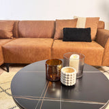 Hoekbank Davidson Microvezel Cognac met compacte lounge - Links