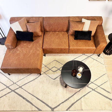 Hoekbank Davidson Microvezel Cognac met compacte lounge - Links