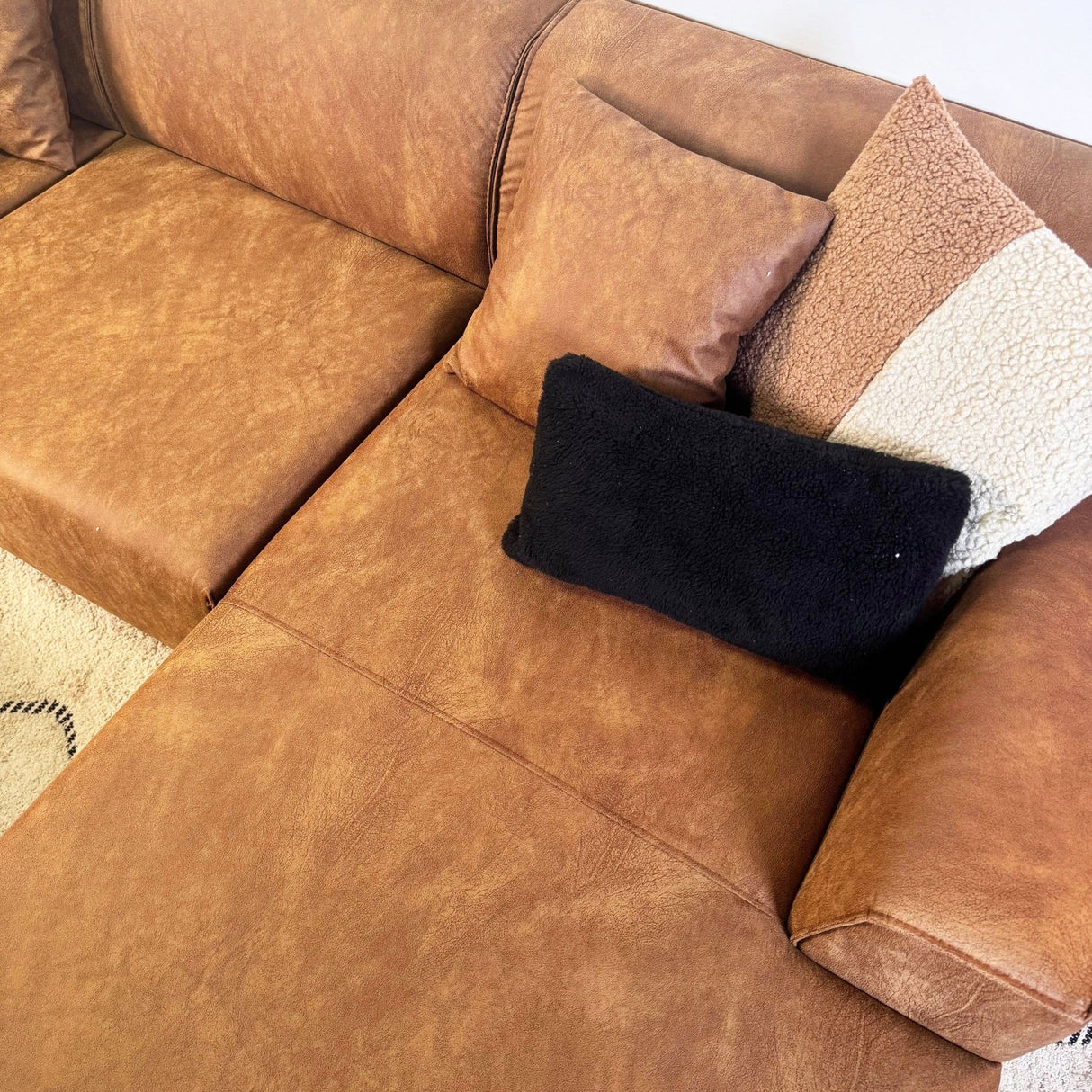 Hoekbank Davidson Microvezel Cognac met compacte lounge - Rechts
