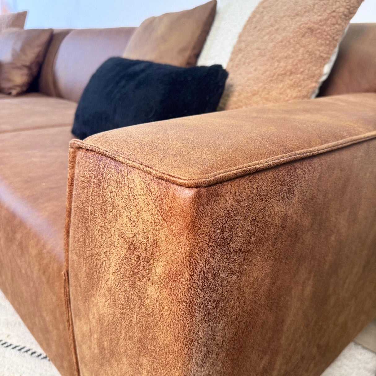 Hoekbank Davidson Microvezel Cognac met compacte lounge - Links