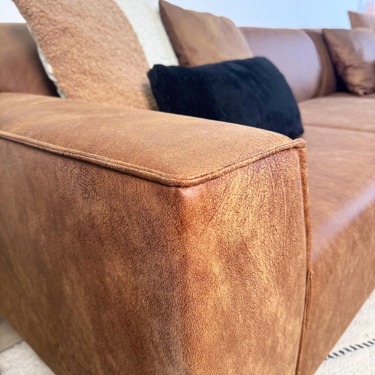 Hoekbank Davidson Microvezel Cognac met compacte lounge - Rechts
