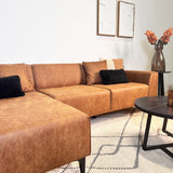 Hoekbank Davidson Microvezel Cognac met compacte lounge - Links