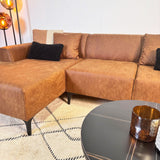 Hoekbank Davidson Microvezel Cognac met compacte lounge - Links