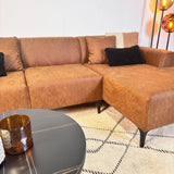 Hoekbank Davidson Microvezel Cognac met compacte lounge - Rechts
