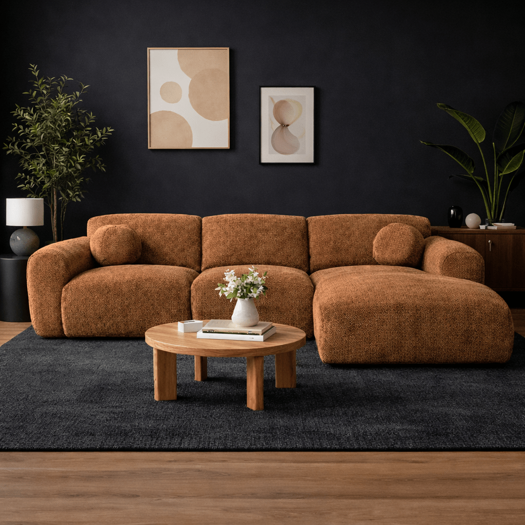 Banken - Hoekbank koper chenille stof - 292x169 cm - Shane - rechts - Dimehouse