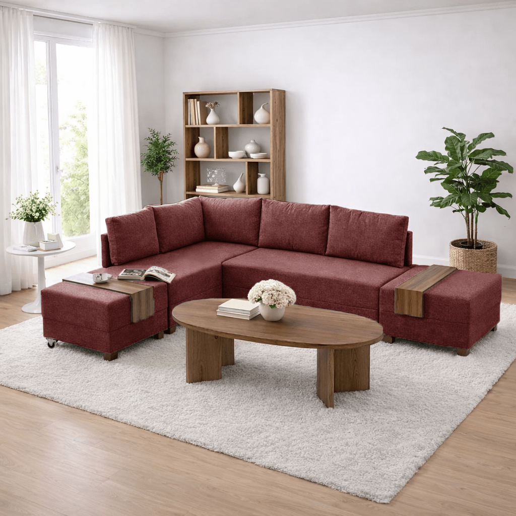Banken - Slaapbank rood stof - XXL 280 x 210 - Links - Fly - Dimehouse