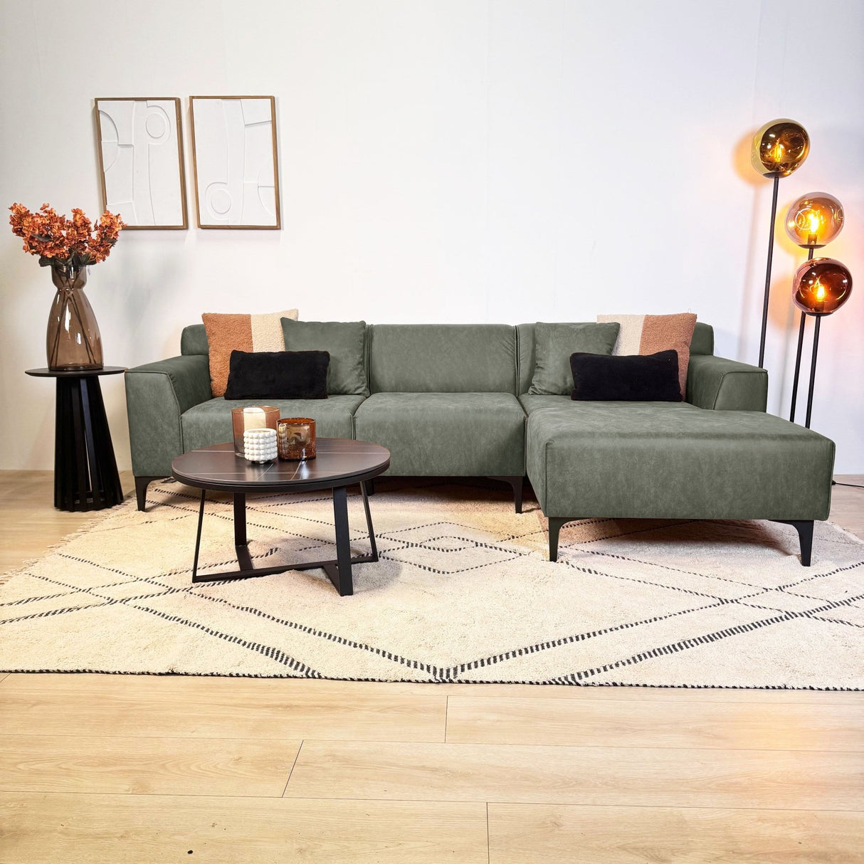 Hoekbank met compacte lounge groen microvezel Davidson - rechts