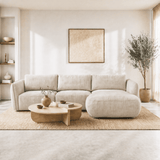 Banken - Hoekbank ronde longue beige velvet structuurstof Dwayne - rechts - Dimehouse