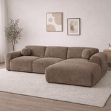 Hoekbank met lounge taupe chenille stof Shane - rechts