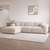 Hoekbank met lounge beige chenille stof Shane - links