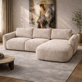 Hoekbank chaise longue beige structuurstof Dwayne - rechts