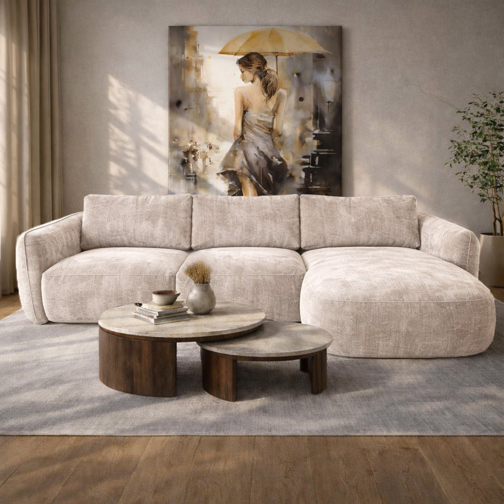 Hoekbank chaise longue beige structuurstof Dwayne - rechts