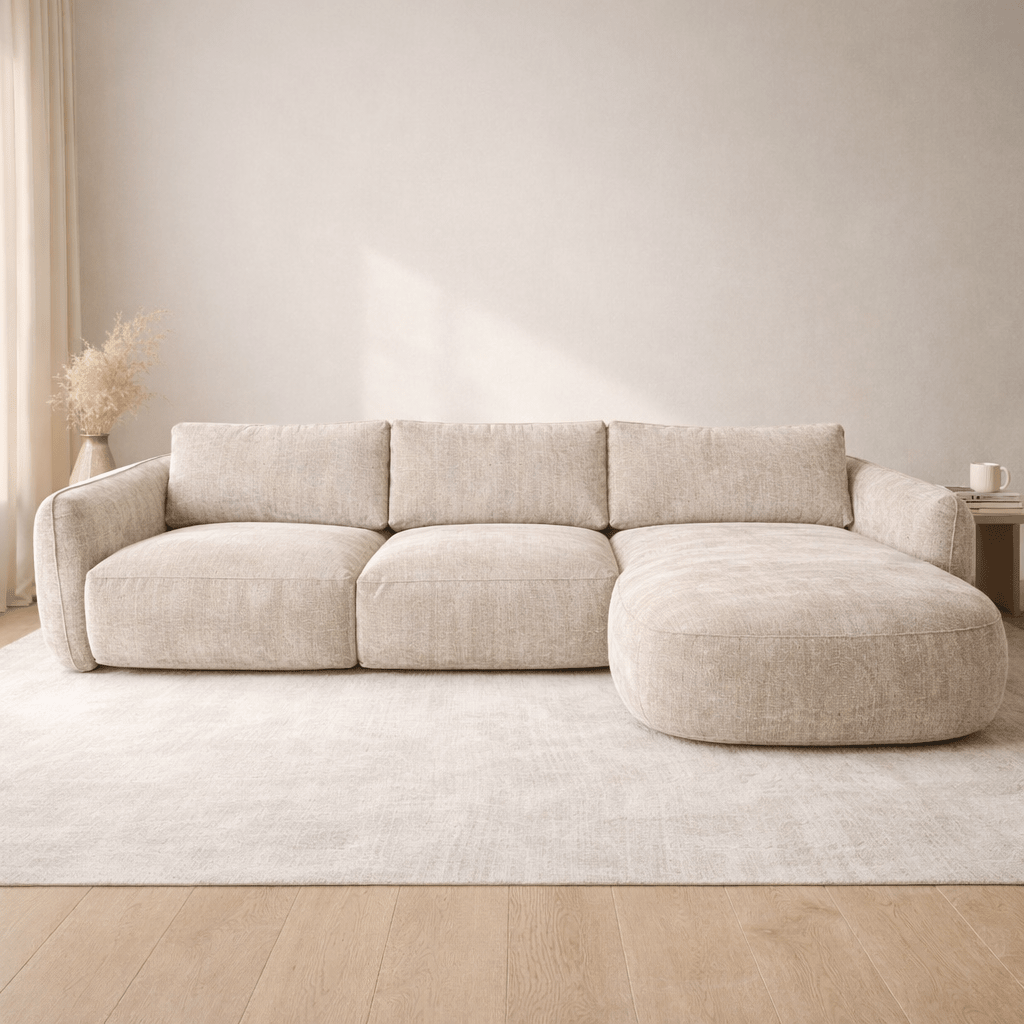 Hoekbank chaise longue beige structuurstof Dwayne - rechts