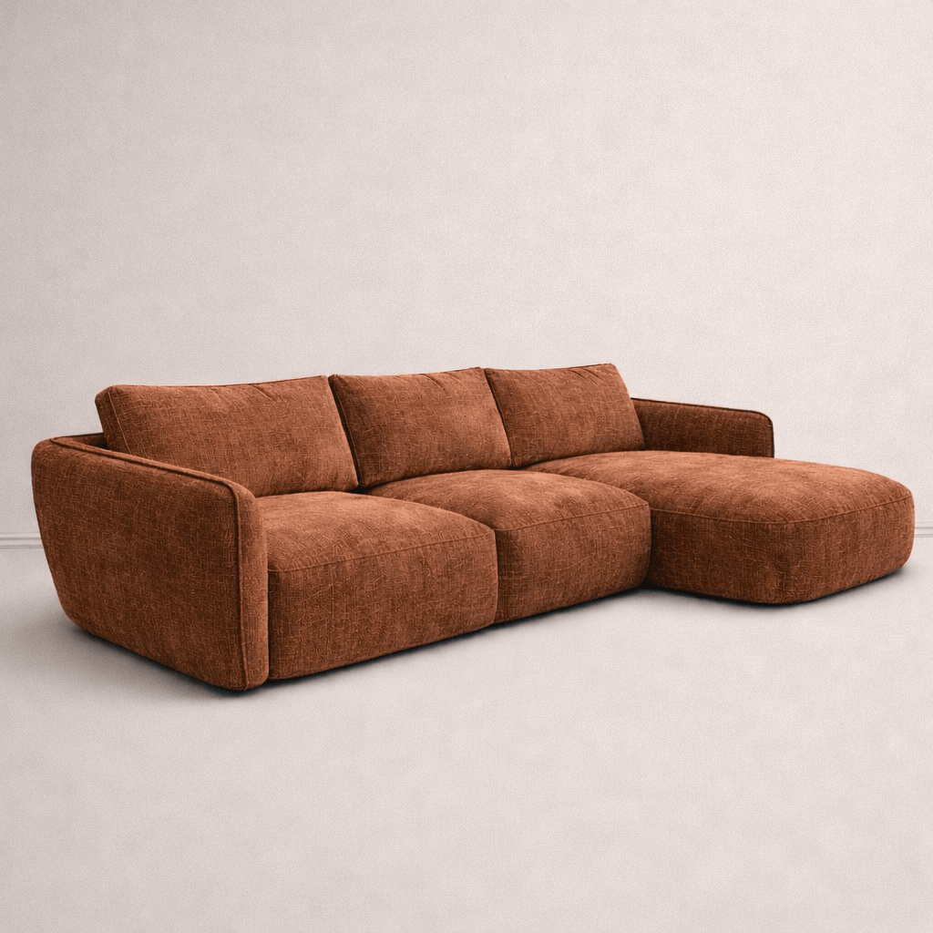 Hoekbank chaise longue koper structuurstof Dwayne - rechts