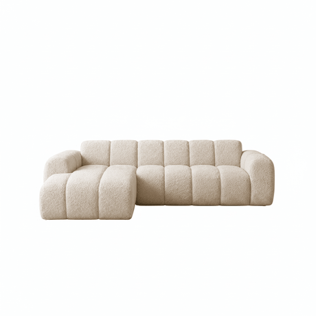 Hoekbank met lounge beige velvet structuurstof - strepen - links - Brix