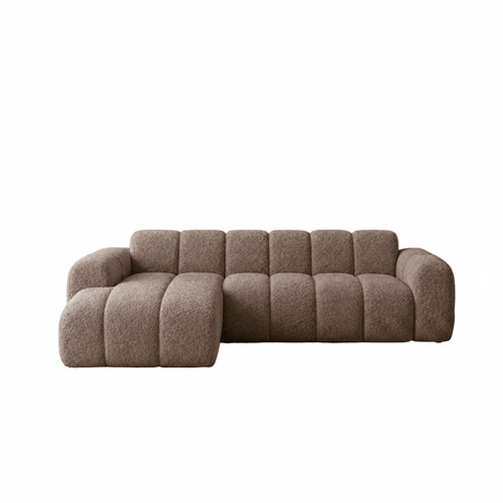 Hoekbank met lounge zacht bruin bouclé stof - strepen - links - Brix