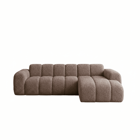 Hoekbank met lounge zacht bruin bouclé stof - strepen - rechts - Brix