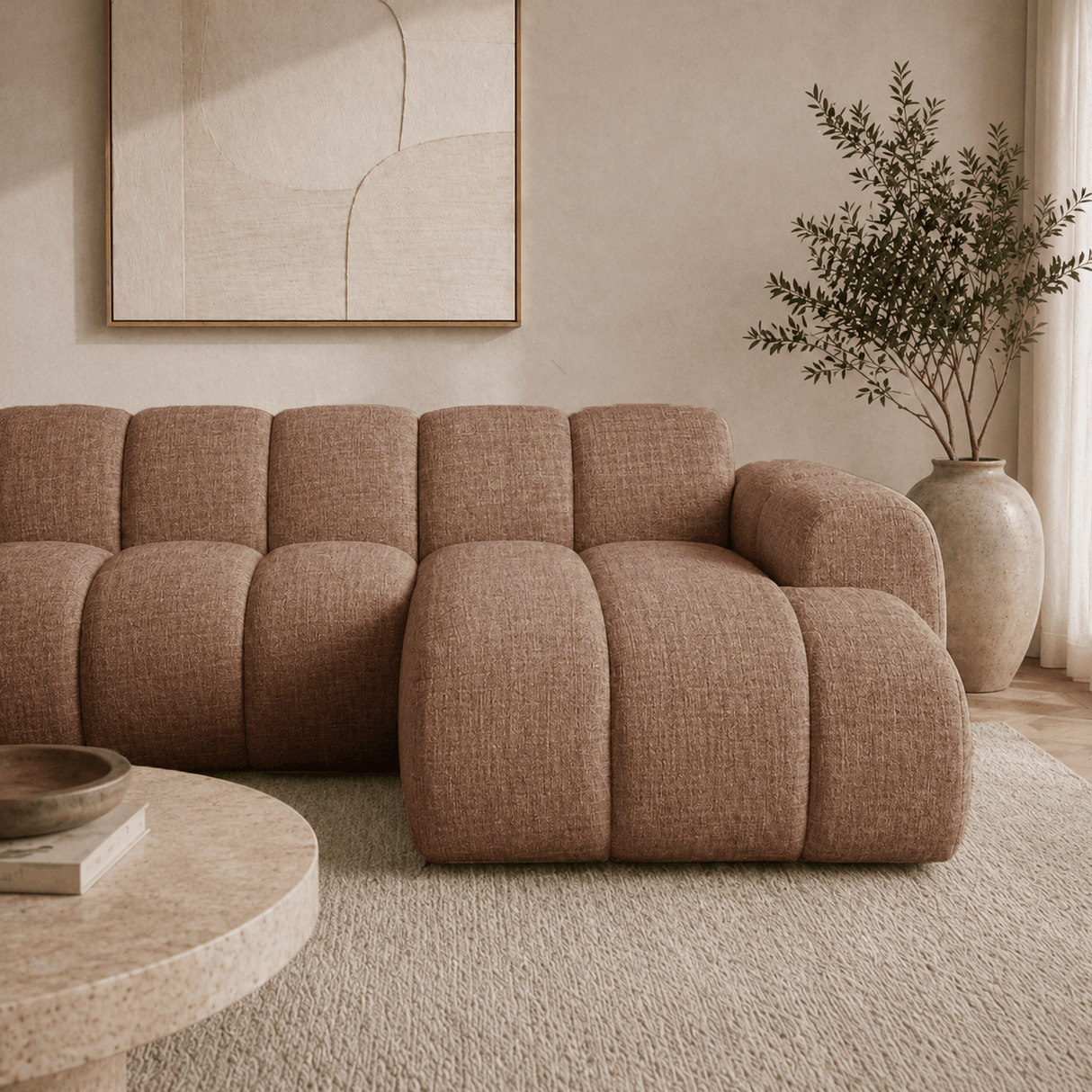 Banken-Hoekbank met lounge koper velvet structuurstof - strepen - rechts - Brix-Dimehouse