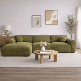 Hoekbank met lounge olijfgroen chenille stof Shane - links