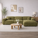 Hoekbank olijfgroen chenille stof met lounge Shane - rechts