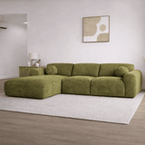 Hoekbank met lounge olijfgroen chenille stof Shane - links