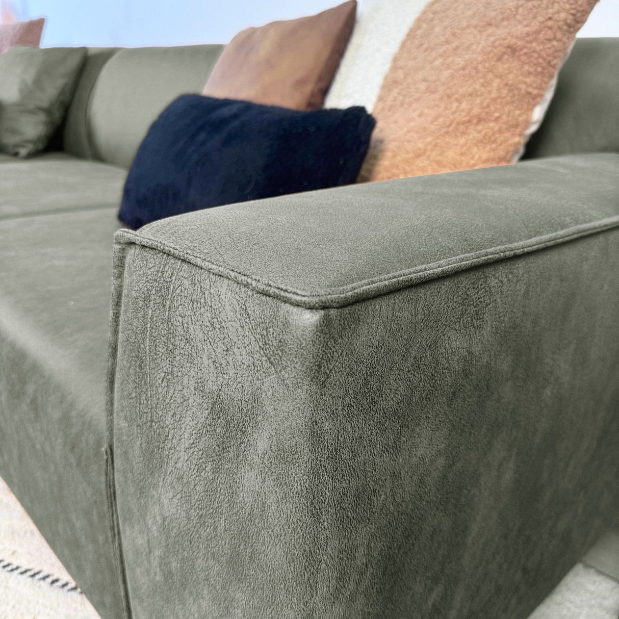 Hoekbank met compacte lounge groen microvezel Davidson - links