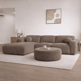 Hoekbank met lounge taupe chenille stof Shane - links