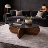 Ronde salontafel Aris walnoot melamine en transparant glas 75 cm