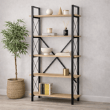 Industriële Boekenkast Ely Eiken Melamine - Zwart Frame - 180x90 cm