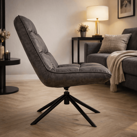 Industriële draaifauteuil antraciet eco-leer 360° draaibaar Yuki