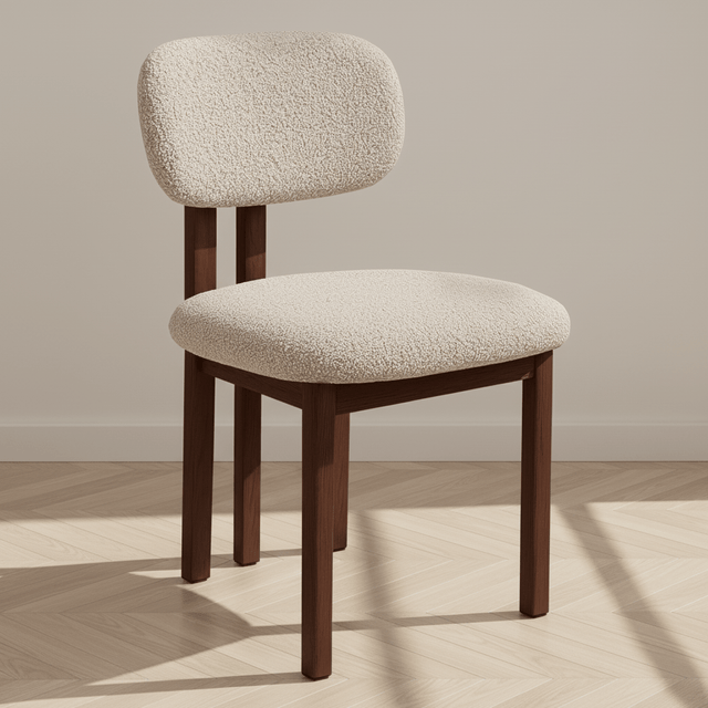 Japandi Eetkamerstoel Miyo Bouclé Zandkleur - Walnootlook Frame