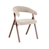 Eetkamerstoelen-Japandi eetkamerstoel zandkleur bouclé Miyu - walnoot frame - met armleuning-Dimehouse