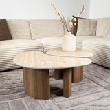 Salontafel set van 2 Jimi travertin blad met walnoot onderstel
