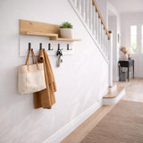 Kapstokken - Kapstok Eikenhout Melamine - 5 - Haaks Wit - 65 cm - Lagona - Dimehouse