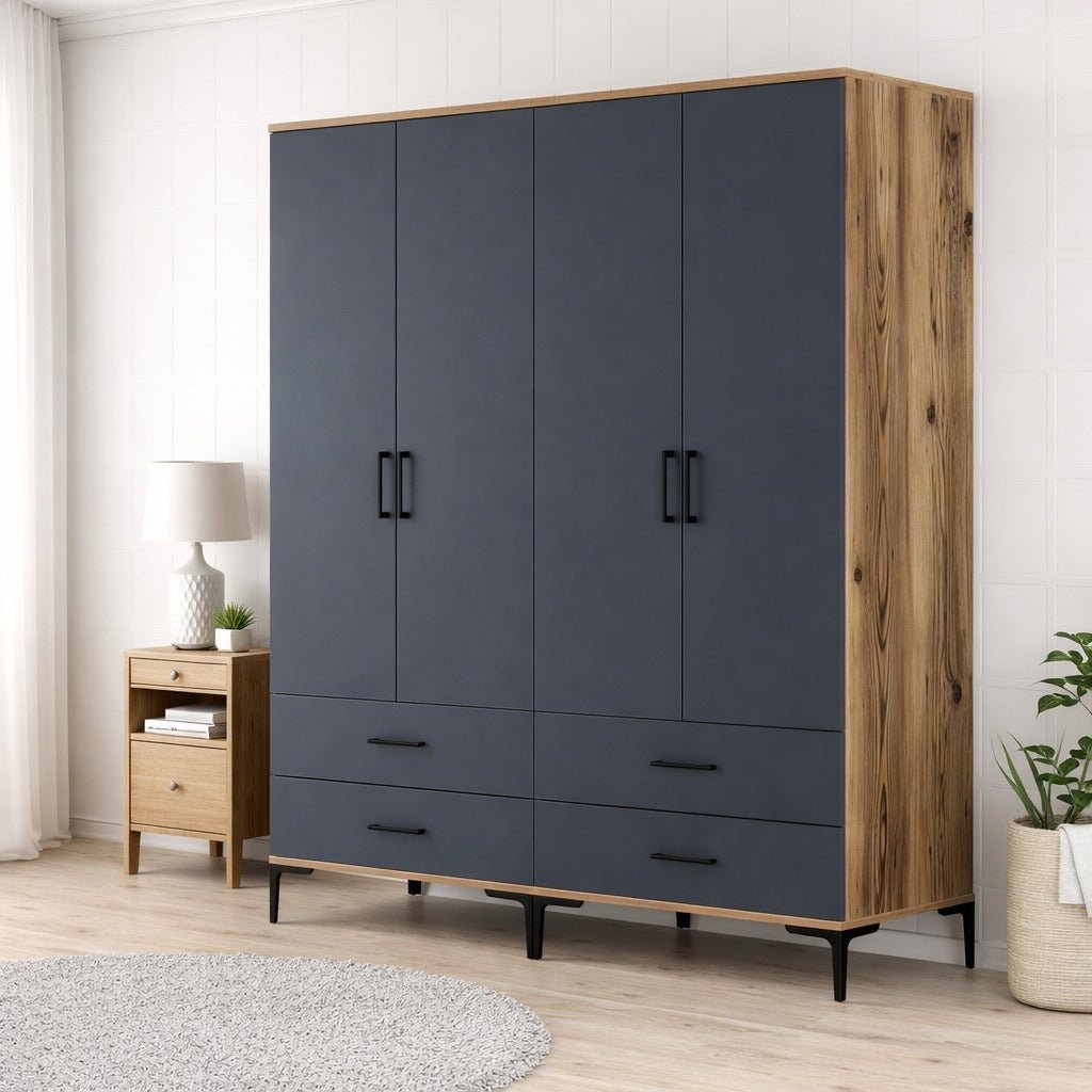 Kledingkasten - Kledingkast Walnoot en Antraciet Melamine - hang en leg - 160x 200 x 47 cm - Kumsal - Dimehouse