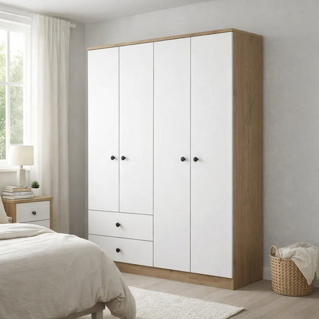 Kledingkast Walnoot Wit Melamine - Hang en leg - 120x170x42,5 cm - Aspen