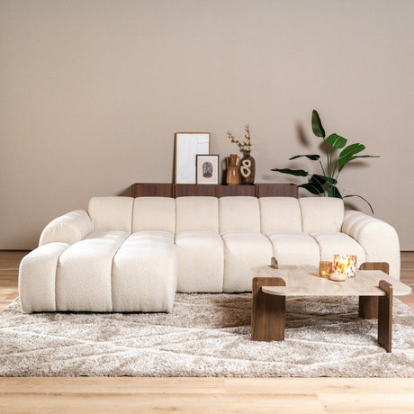 Banken-Hoekbank met lounge beige bouclé stof - strepen - links - Brix-Dimehouse