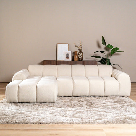 Banken-Hoekbank met lounge beige bouclé stof - strepen - links - Brix-Dimehouse