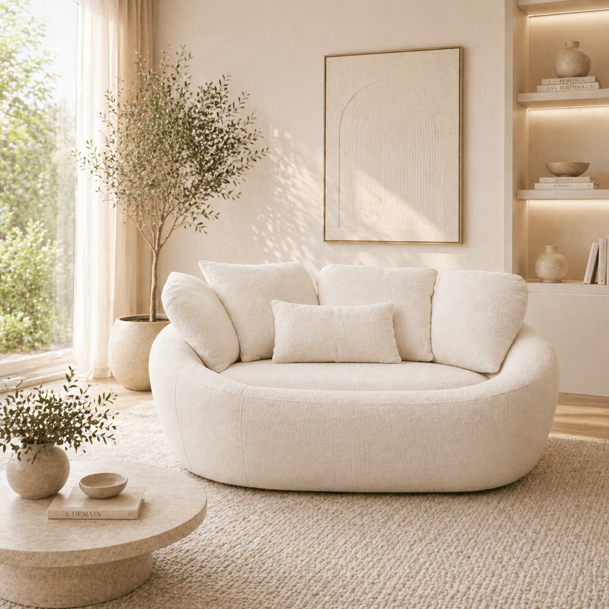 Banken - Loveseat 2 - zits bank crème boucle - organisch 155 cm - Midye - Dimehouse