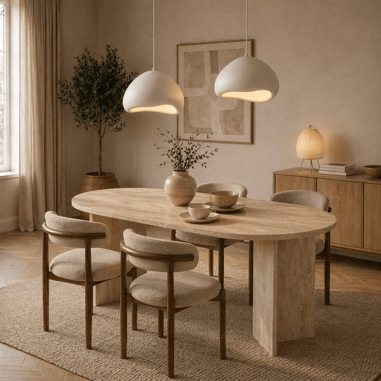 Hanglampen - Luxe Hanglamp Wit Ø50 cm en Ø50 cm – Glasvezel kappen - Eleonora - Dimehouse