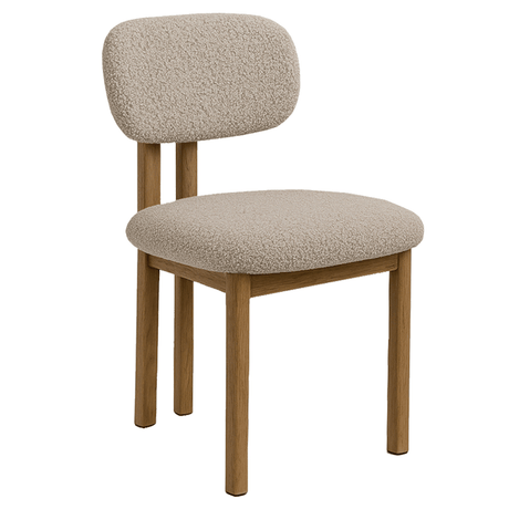 Japandi Eetkamerstoel Miyo Bouclé Zandkleur - Eikenlook Frame