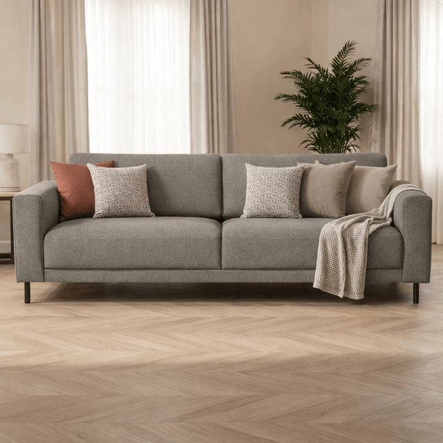 Banken - Moderne 3 - zits Bank Taupe Stof Aniko 213x90x78 cm - Dimehouse