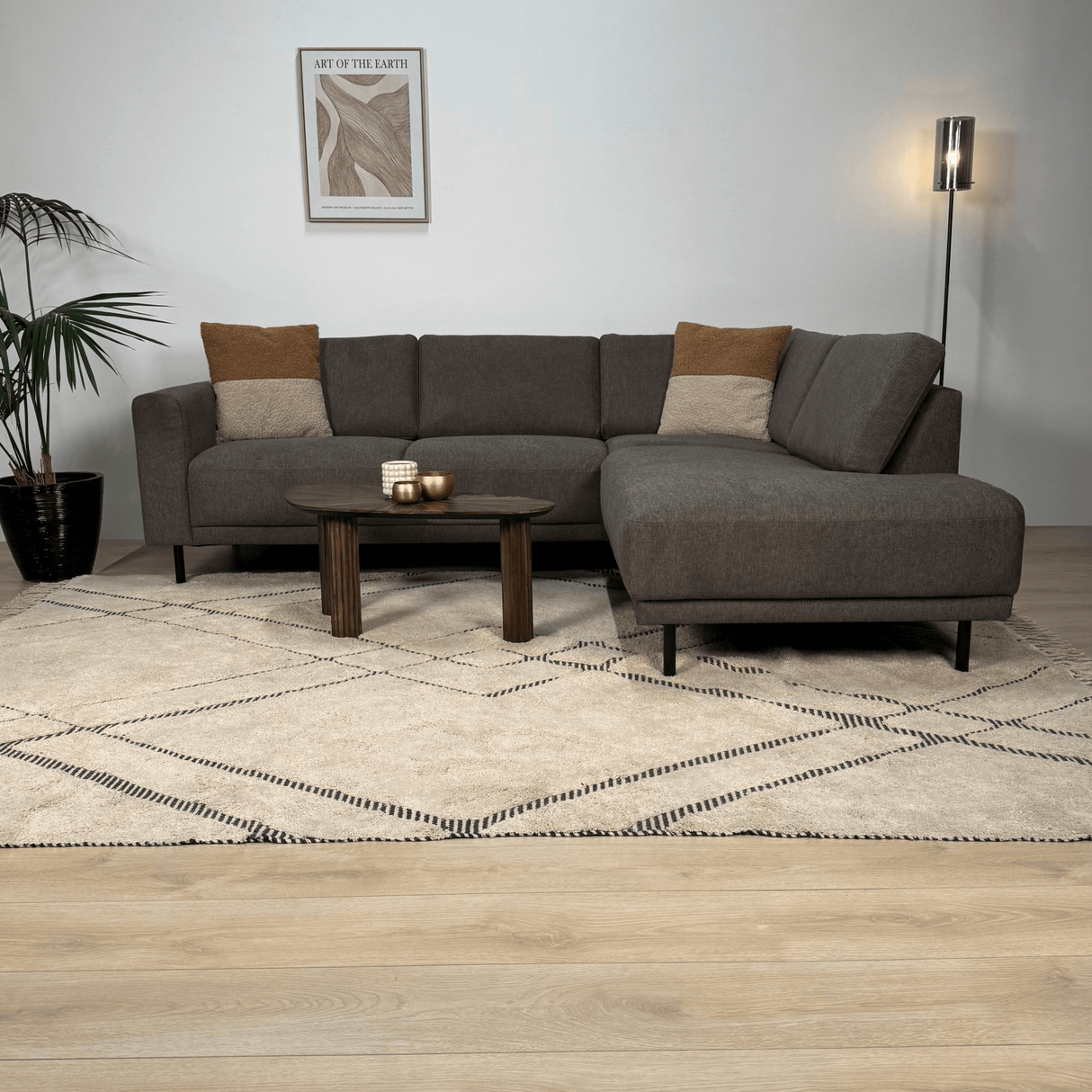 Banken - Moderne 3 - zits hoekbank met Lounger Antraciet Stof Aniko rechts 240x197x78 cm - Dimehouse