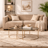 Salontafels - Moderne Ronde Salontafel Set van 2 Uru Goud - Brons Glas - 80/60 cm - Dimehouse