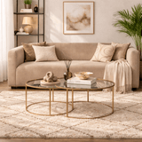 Salontafels - Moderne Ronde Salontafel Set van 2 Uru Goud - Transparant Glas - 80/60 cm - Dimehouse