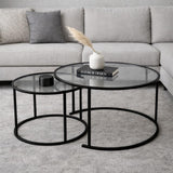Salontafels - Moderne Ronde Salontafel Set van 2 Uru Zwart - Grijs Glas - 80/60 cm - Dimehouse