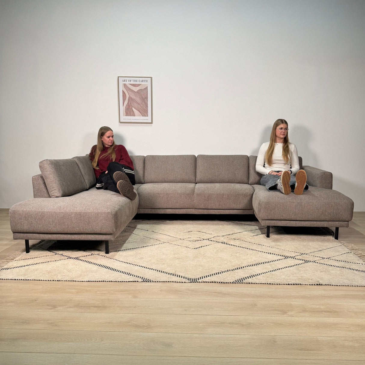 Moderne U-Bank Hoekbank Links Taupe Stof Aniko 310x197x78 cm