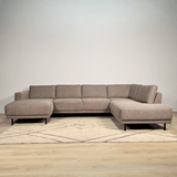 Moderne U-Bank Hoekbank Rechts Taupe Stof Aniko 310x197x78 cm