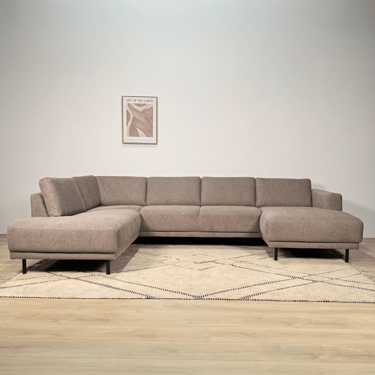 Moderne U-Bank Hoekbank Links Taupe Stof Aniko 310x197x78 cm